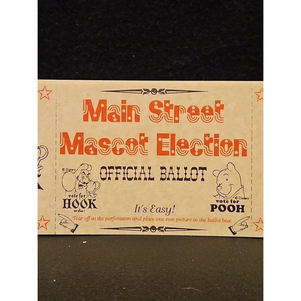 Disney Magic Kingdom Main‎ Street Election Official Ballot Vote Hook or Pooh